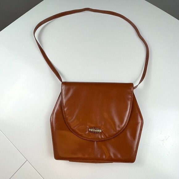 Vintage Shoulder bag purse leather brown cognac - Picture 1 of 12